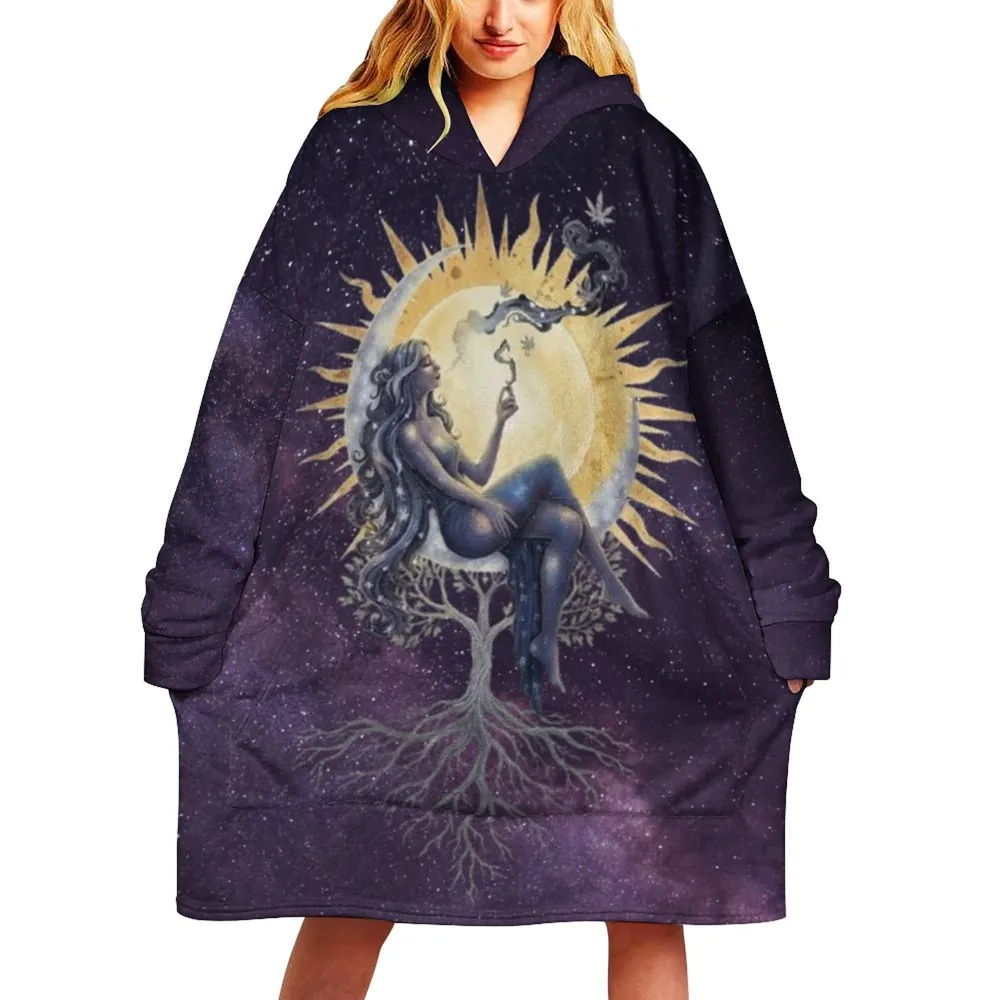 Ganja Goddess Moon And Sun 310gsm Wearable Sweater Blanket Oversize